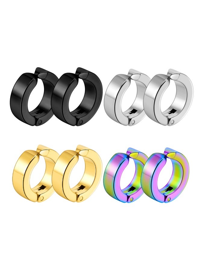 8 Pcs Non-Piercing Earrings Ear Clip Fake Ear Hoops for Men and Women Stainless Steel 4 Colors Men Magnet Ear Stud Non Piercing Clip Ms Earrings Ear studs simple false earrings ear clips  - Image 1