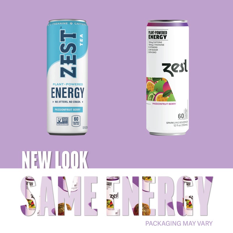 Zest Clean Energy Drink - Passionfruit Berry - 150mg Caffeine + 100mg L-Theanine - Natural Focus & Concentration Boost - Healthy Energy Drink 12oz Can 12 Pack - Low Sugar, No Artificial Sweeteners - Image 2