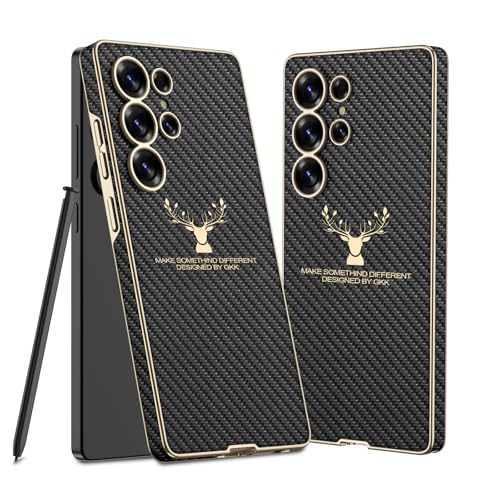 Midkart Leather Case Compatible with Samsung Galaxy S25 Ultra Release 2025 with Electroplating Finish and Independent Camera Protection Cover, Pattern Fiber Black & Gold - Image 1