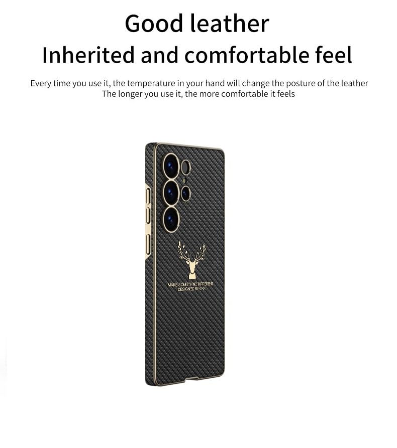Midkart Leather Case Compatible with Samsung Galaxy S25 Ultra Release 2025 with Electroplating Finish and Independent Camera Protection Cover, Pattern Fiber Black & Gold - Image 4