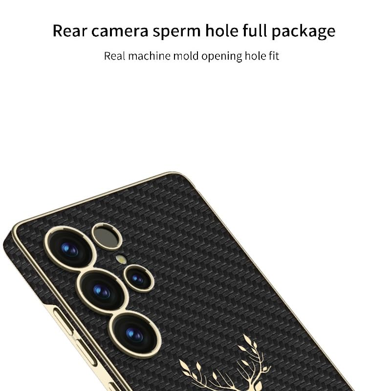 Midkart Leather Case Compatible with Samsung Galaxy S25 Ultra Release 2025 with Electroplating Finish and Independent Camera Protection Cover, Pattern Fiber Black & Gold - Image 5