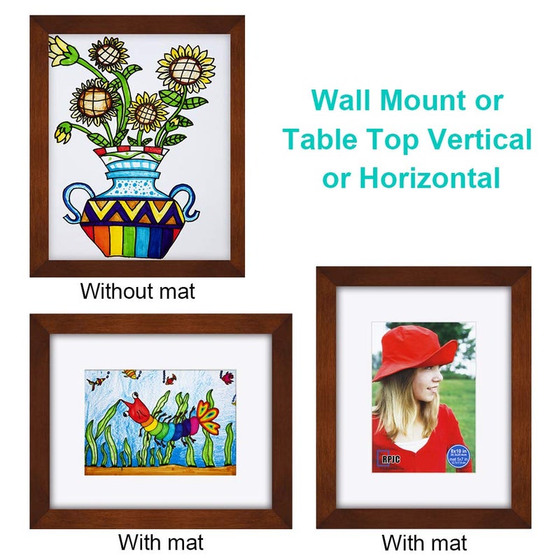 RPJC RPJC 8x10 inch Pictures Frame Made of Solid Wood and High Definition Glass Display Pictures 5x7 with Mat or 8x10 Without Mat for Wall Mounting Photo Frame Brown - Image 3