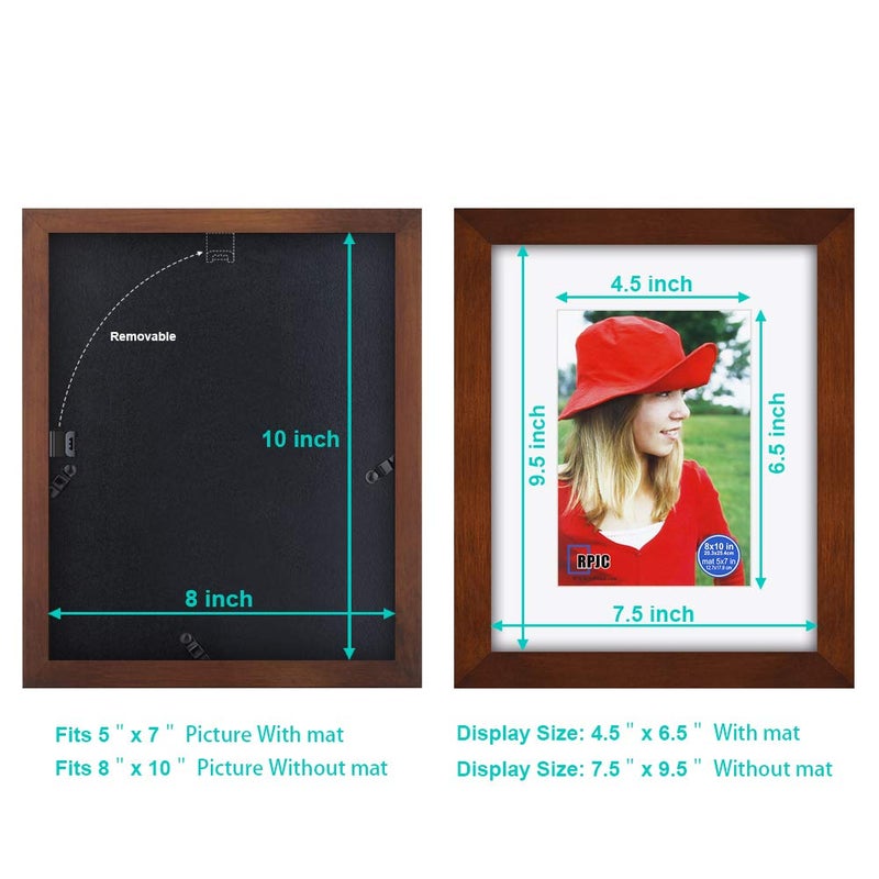 RPJC RPJC 8x10 inch Pictures Frame Made of Solid Wood and High Definition Glass Display Pictures 5x7 with Mat or 8x10 Without Mat for Wall Mounting Photo Frame Brown - Image 4