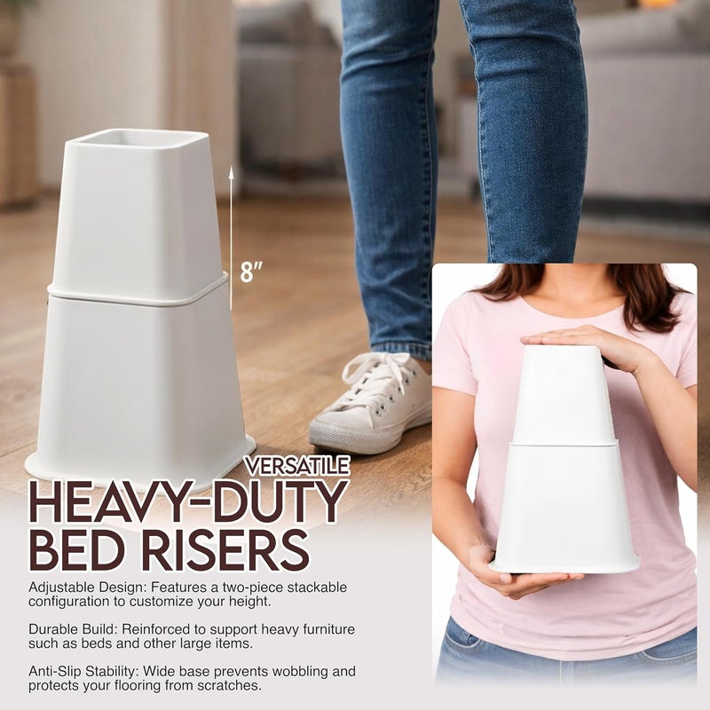 Utopia Bedding Adjustable Bed Furniture Risers - Elevation in Heights 3, 5 or 8 Inch Heavy Duty Risers for Beds and Under Bed Storage - Supports up to 1,300 lbs - (Set of 4 Riser, White) - Image 3