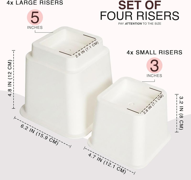 Utopia Bedding Adjustable Bed Furniture Risers - Elevation in Heights 3, 5 or 8 Inch Heavy Duty Risers for Beds and Under Bed Storage - Supports up to 1,300 lbs - (Set of 4 Riser, White) - Image 2