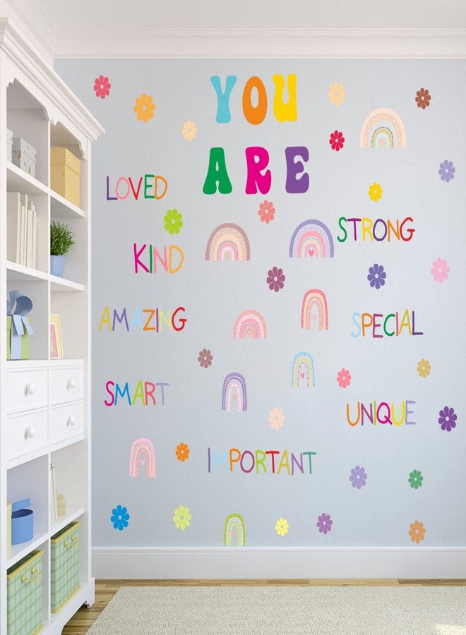 Easma Colorful Inspirational Wall Decals You Are Quote Wall Stickers Small Flower Rainbows Wall Decals Motivational Phrases Wall Stickers Peel and Stick for Girls Living Room Nursery Playroom Bedroom - Image 3