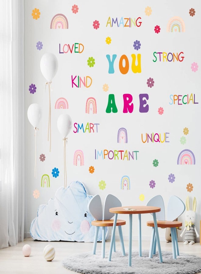 Easma Colorful Inspirational Wall Decals You Are Quote Wall Stickers Small Flower Rainbows Wall Decals Motivational Phrases Wall Stickers Peel and Stick for Girls Living Room Nursery Playroom Bedroom - Image 2