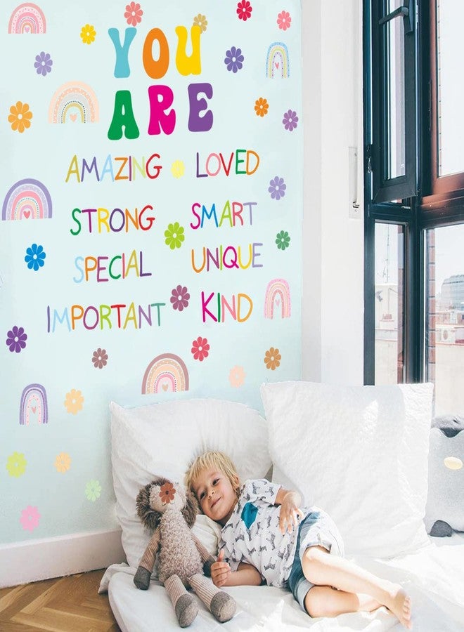 Easma Colorful Inspirational Wall Decals You Are Quote Wall Stickers Small Flower Rainbows Wall Decals Motivational Phrases Wall Stickers Peel and Stick for Girls Living Room Nursery Playroom Bedroom - Image 4