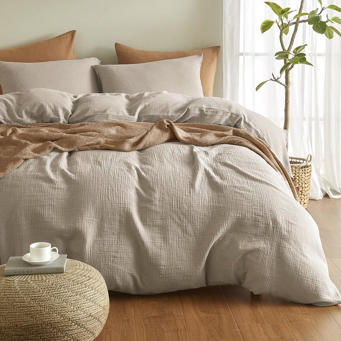 MUSLIN DUVET COVER KING SIZE 100 WASHED COTTON DUVET COVER SET ULTRA SOFT COMFORTER COVER LINEN LIKE 3 PIECES MINIMALIST GAUZE DUVET COVER WITH 2 PILLOWCASES 90X104 BEIGE