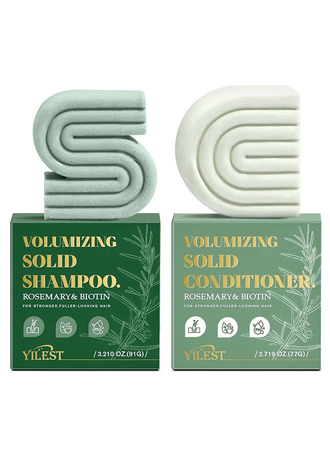 YILEST Rosemary & Biotin Solid Shampoo and Conditioner Set for Hair Growth - Strengthening, Thickening & Volumizing Shampoo and Conditioner Bar 2 pack - Image 1