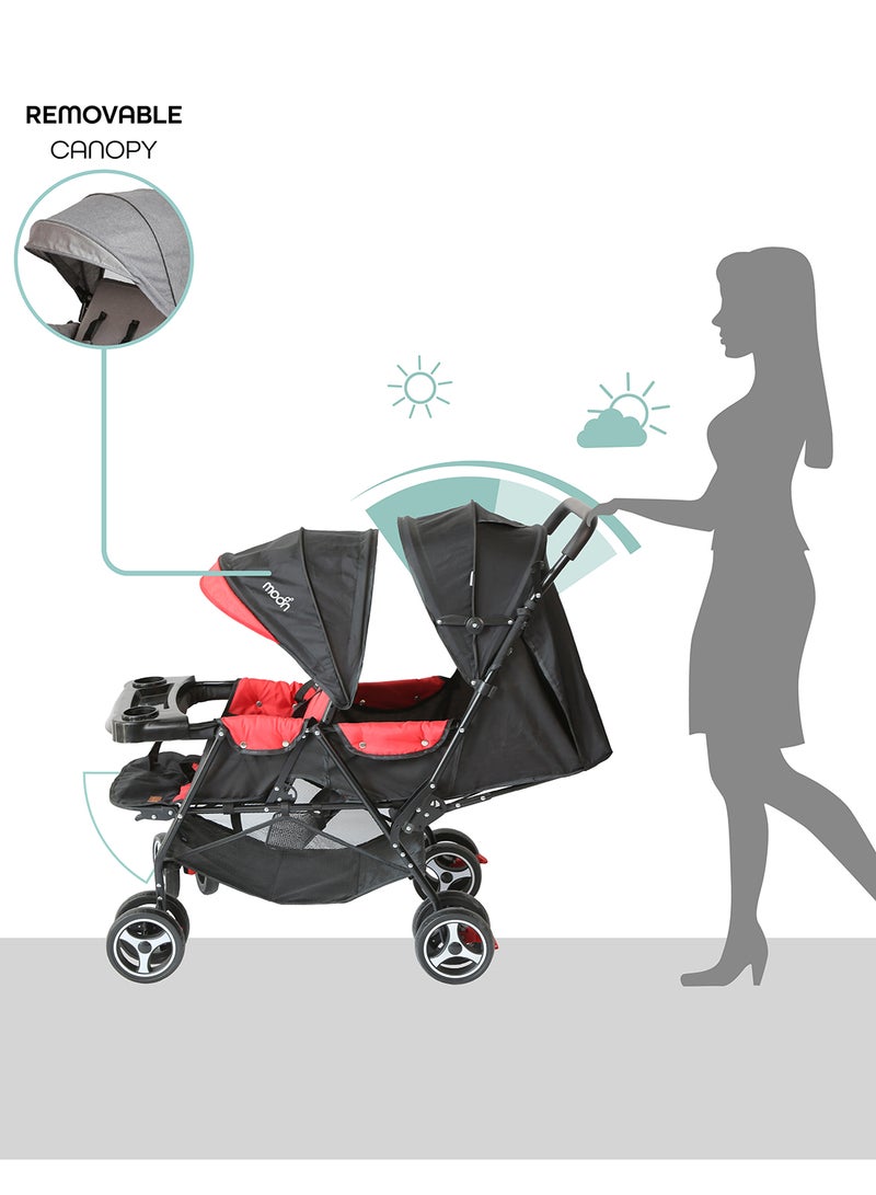 Moon Magnum Tandem Easy Fold Twin Travel Stroller – Compact And Lightweight, Suitable 0m+, Up to 15kg per Seat – Fire Red - Image 4