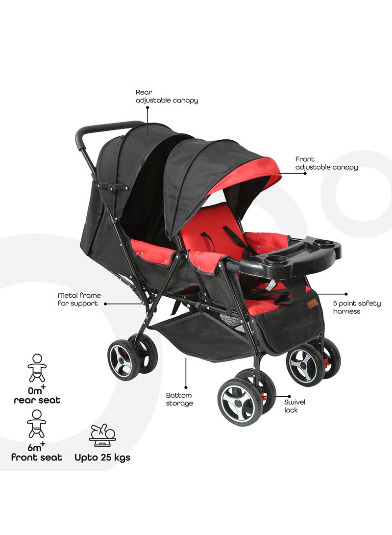 Moon Magnum Tandem Easy Fold Twin Travel Stroller – Compact And Lightweight, Suitable 0m+, Up to 15kg per Seat – Fire Red - Image 2