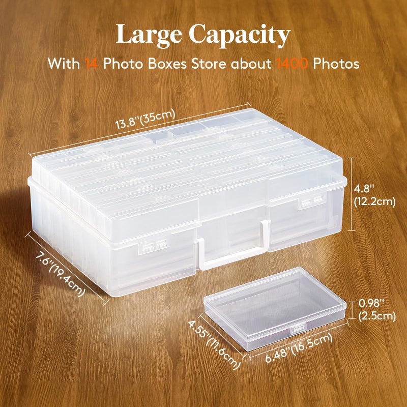 Lifewit 4x6 Photo Storage Box, 14 pcs Inner Photo Case with Lids, Clear Photo Organizers with 1 Sheet Label Sticker, Plastic Craft Storage Box for Seeds Sticker Cards Pictures Stamps Office Supplies - Image 3