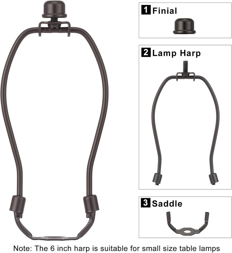 Qc 6 inch Lamp Shade Holder, Lamp Harp Includes Standard Saddle Base and Solid Metal Lamp Finial, Detachable Heavy Duty Lampshade Bracket for Table and Floor Lamps (Bronze) - Image 2