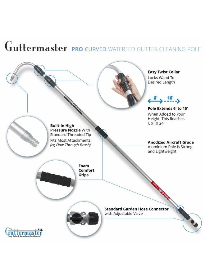 GUTTER MASTER Pro Telescopic Water Fed Pole with Curved End, Connects to Most Garden Hoses, No Special Attachments Needed, Extends 16 Feet - Image 2