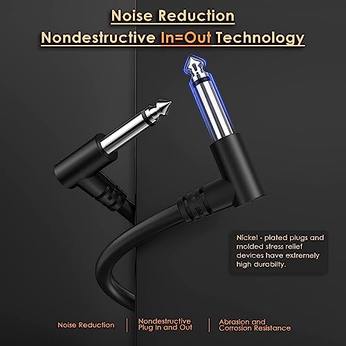 Sovvid 6 Pack 12 Inch Guitar Patch Cables - Black Pedal Effect Cord, 1/4" TS Right Angle - Image 4
