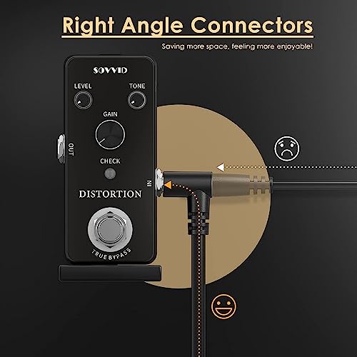 Sovvid 6 Pack 12 Inch Guitar Patch Cables - Black Pedal Effect Cord, 1/4" TS Right Angle - Image 5