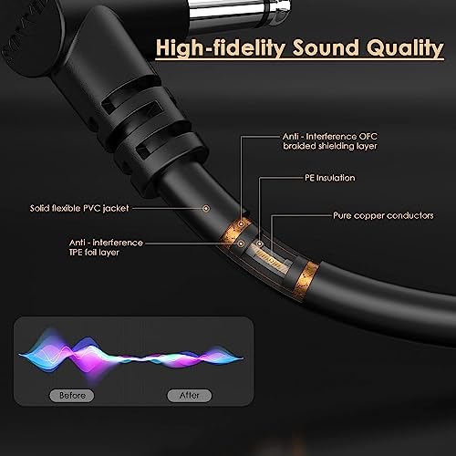Sovvid 6 Pack 12 Inch Guitar Patch Cables - Black Pedal Effect Cord, 1/4" TS Right Angle - Image 2