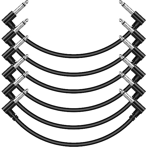 Sovvid 6 Pack 12 Inch Guitar Patch Cables - Black Pedal Effect Cord, 1/4" TS Right Angle - Image 1