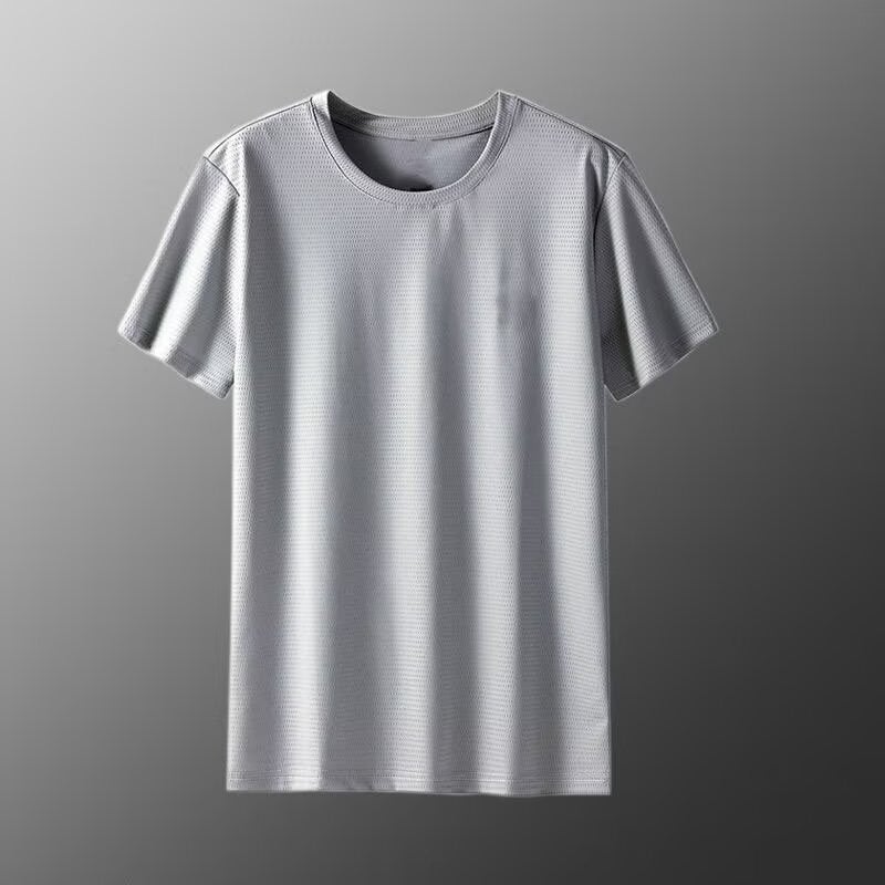 Ice Silk Short-sleeved T-shirt Mens Mesh Thin Half-sleeved Sports Clothes Cold Breathable Work Base Shirt Light gray - Image 1