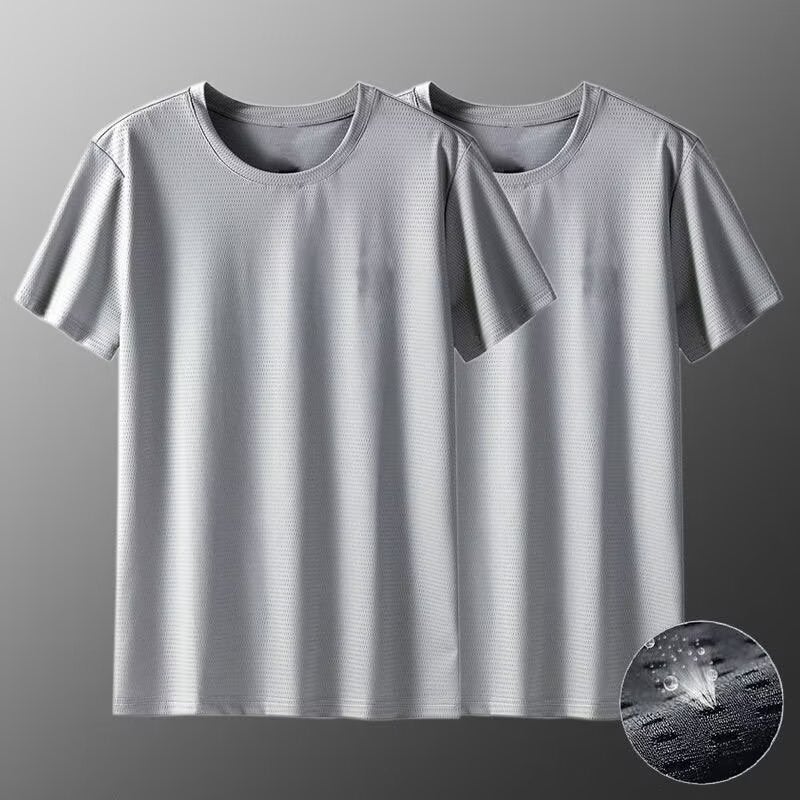 Ice Silk Short-sleeved T-shirt Mens Mesh Thin Half-sleeved Sports Clothes Cold Breathable Work Base Shirt Light gray - Image 5