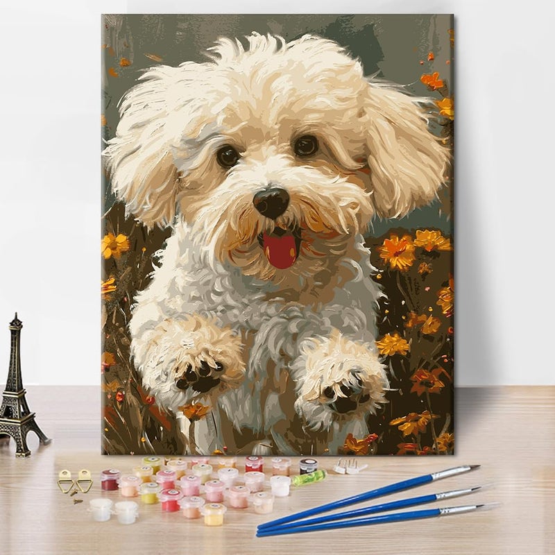 Rebotipy Animals Paint by Numbers Modern Dogs PaintbyNumbers Kits DIY Lovely Animals Dog Painting Numbers Gifts Adults Beginners Paint by Number Artwork for Bedroom Home Wall Art Decor 16x20 in