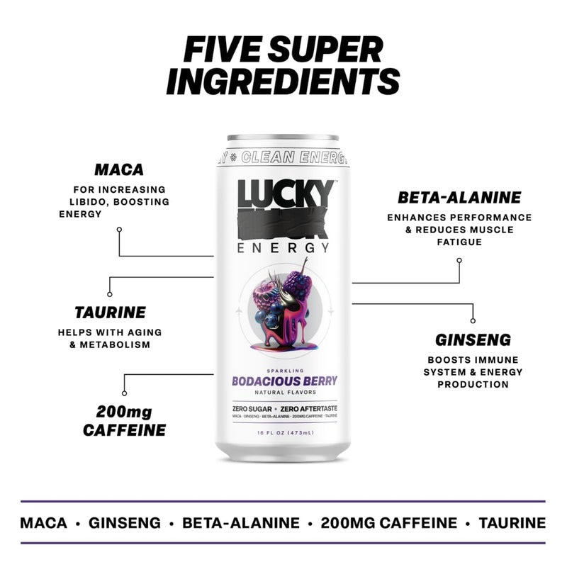 Lucky Energy Sugar Free Energy Drinks, Variety Pack, 16oz Cans (10-Pack) Healthy, Zero Sugar Energy Drink with Maca, Ginseng, Beta-Alanine, Taurine & 200mg Caffeine - Image 4