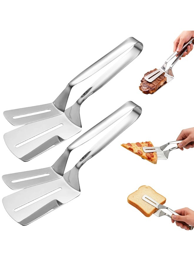 2PCS Stainless Steel Grill Clamp, Anti-Scald Extended Handle Spatula Tongs, for Grilling Meat, Flipping Fish and Pancakes with Non-Slip Grip - Image 1