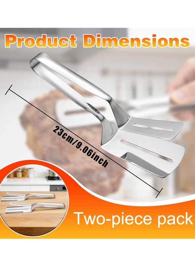 2PCS Stainless Steel Grill Clamp, Anti-Scald Extended Handle Spatula Tongs, for Grilling Meat, Flipping Fish and Pancakes with Non-Slip Grip - Image 2