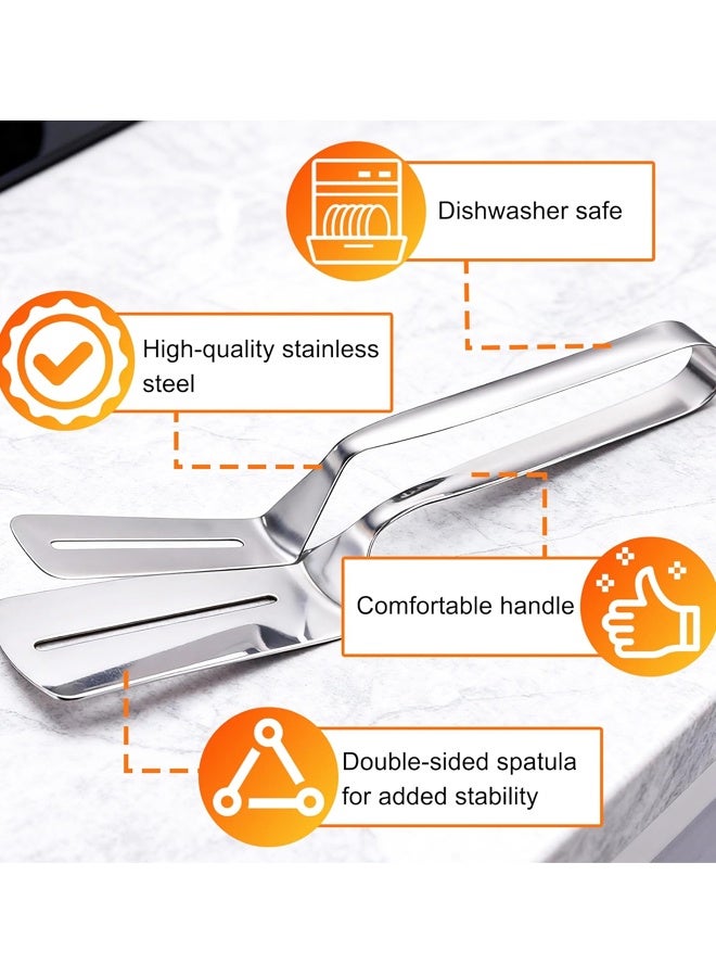 2PCS Stainless Steel Grill Clamp, Anti-Scald Extended Handle Spatula Tongs, for Grilling Meat, Flipping Fish and Pancakes with Non-Slip Grip - Image 3