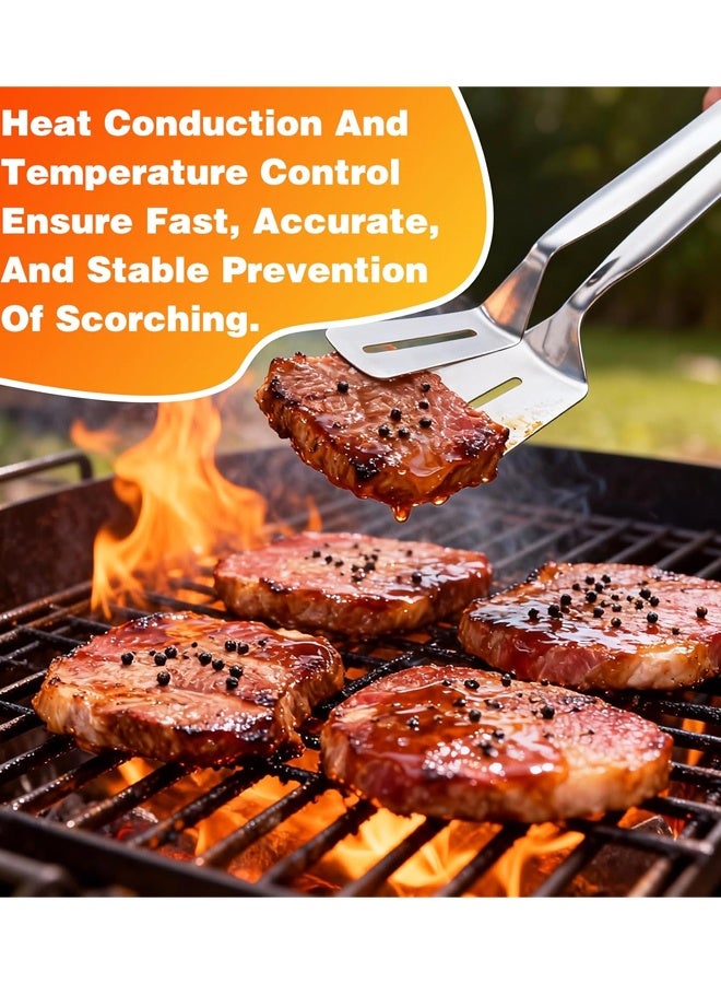 2PCS Stainless Steel Grill Clamp, Anti-Scald Extended Handle Spatula Tongs, for Grilling Meat, Flipping Fish and Pancakes with Non-Slip Grip - Image 5