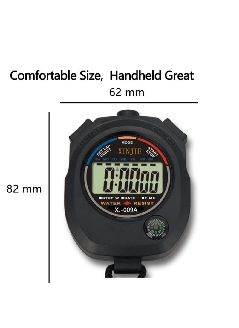 Generic - 2 PCS Professional Stopwatch Timer Digital Sports Timer with Stainless Steel Whistle Set Waterproof Handheld Stop Watches Timer with Date Time&Alarm Function Shockproof Stopwatch for Swim Run - Image 1