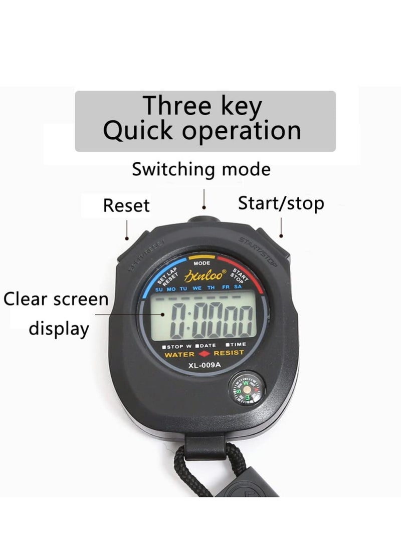 Generic - 2 PCS Professional Stopwatch Timer Digital Sports Timer with Stainless Steel Whistle Set Waterproof Handheld Stop Watches Timer with Date Time&Alarm Function Shockproof Stopwatch for Swim Run - Image 1