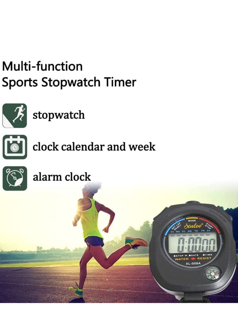 Generic - 2 PCS Professional Stopwatch Timer Digital Sports Timer with Stainless Steel Whistle Set Waterproof Handheld Stop Watches Timer with Date Time&Alarm Function Shockproof Stopwatch for Swim Run - Image 1