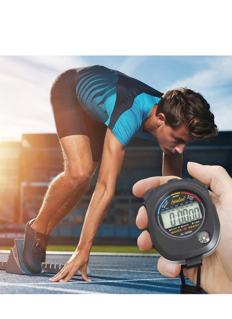 Generic - 2 PCS Professional Stopwatch Timer Digital Sports Timer with Stainless Steel Whistle Set Waterproof Handheld Stop Watches Timer with Date Time&Alarm Function Shockproof Stopwatch for Swim Run - Image 1