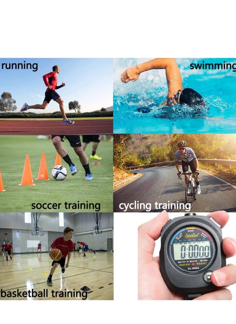 Generic - 2 PCS Professional Stopwatch Timer Digital Sports Timer with Stainless Steel Whistle Set Waterproof Handheld Stop Watches Timer with Date Time&Alarm Function Shockproof Stopwatch for Swim Run - Image 1