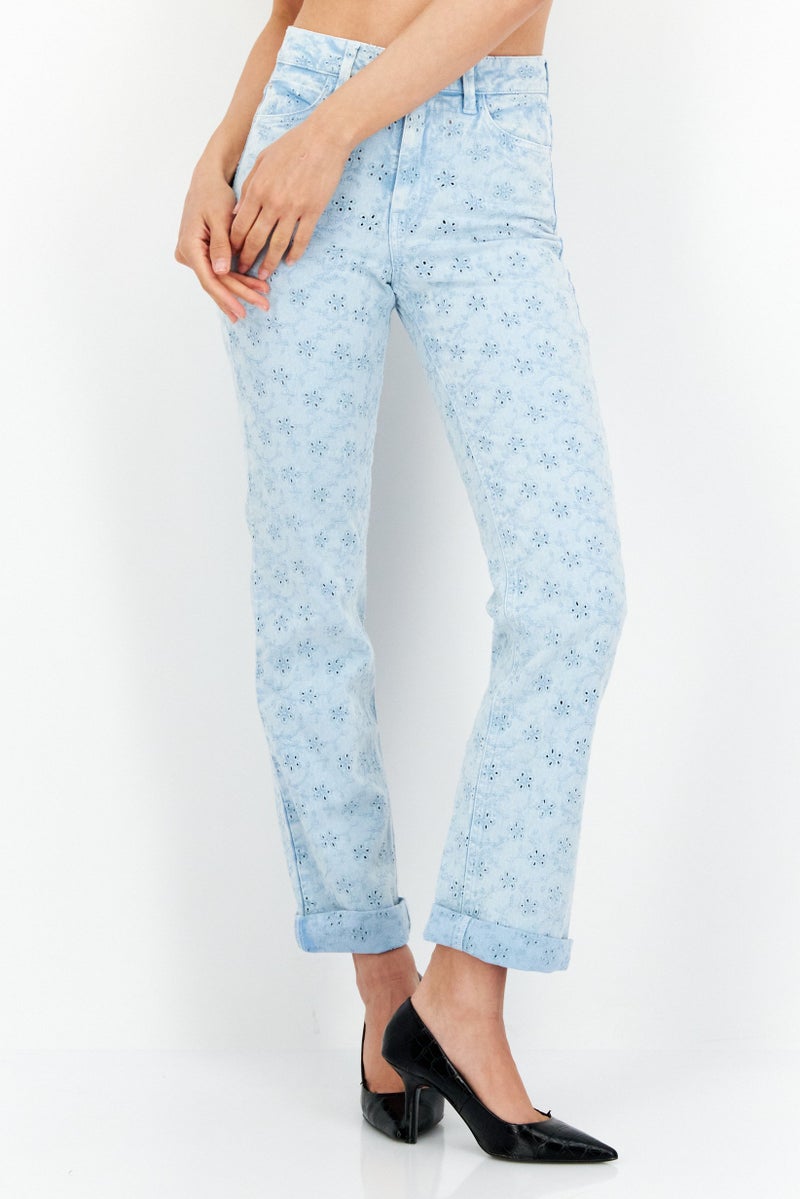 GUESS Women Regular Fit Washed Eyelet Stretchable Denim, Blue - Image 1