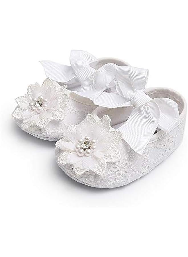 Infant Baby Girl Shoes Baby Mary Jane Flats Princess Wedding Dress Shoes Crib Shoe for Newborns, Infants, Babies, and Toddlers - Image 4