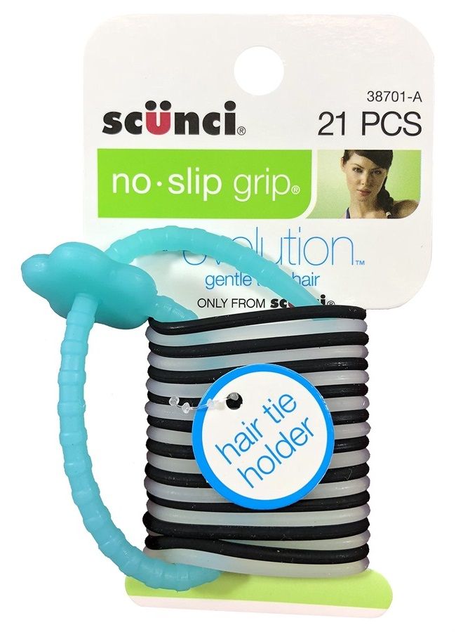 Scunci No-Slip Grip Gel Evolution Ponytailers with Holder,21-Pieces per pack,1-Pack - Image 1
