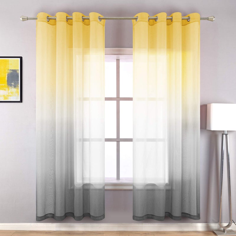 KOUFALL Sheer Living Room Curtains 72 Inches LongDecorative Patterned Curtains for Dining Room Windows Livingroom with Grommets52x72 Inch Length 2 Panels SetYellow