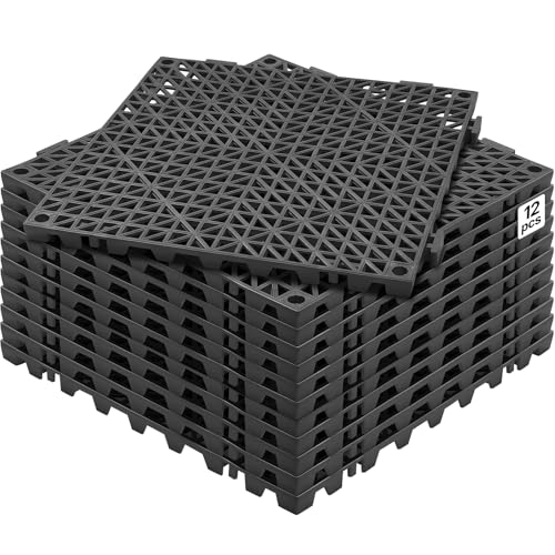 VEVOR Modular Interlocking Cushion 12 Pack 12 x 12 Splicing Drainage Mats Soft PVC Interlocking Drainage Floor Tiles NonSlip Drainage Holes for Restroom Bathroom Kitchen Pool Wet Areas Blac - Image 1