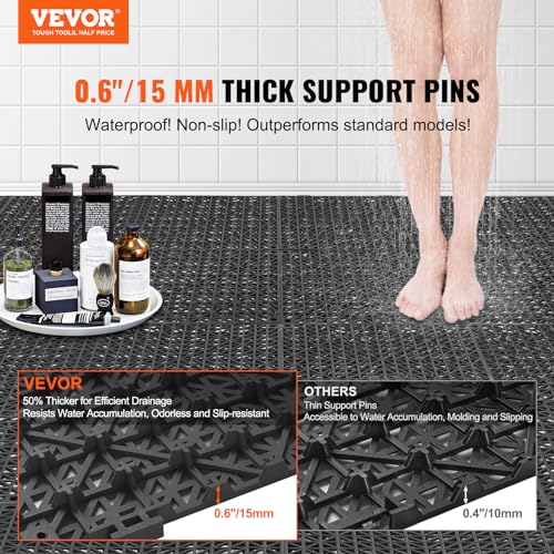 VEVOR Modular Interlocking Cushion 12 Pack 12 x 12 Splicing Drainage Mats Soft PVC Interlocking Drainage Floor Tiles NonSlip Drainage Holes for Restroom Bathroom Kitchen Pool Wet Areas Blac - Image 3