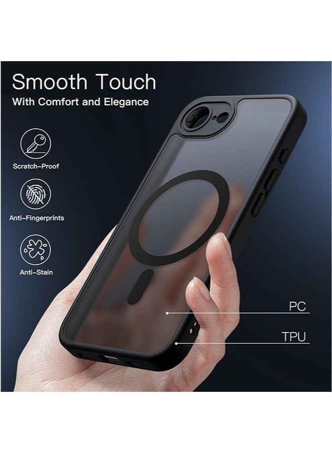 iPhone 16e Case， Magnetic Case for iPhone 16e 6.1-Inch 2025 Compatible with MagSafe, Translucent Matte Back Slim Shockproof Phone Cover (Black) - Image 4