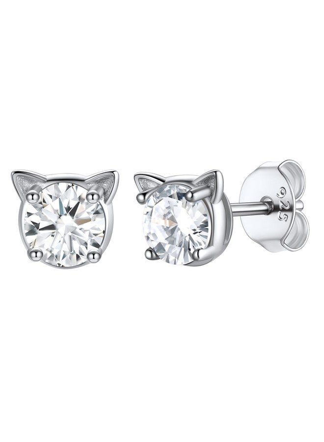 U7 Birthstone Stud Earrings Sterling Silver Post Cat Style Simulated Round April Birthstone Gem Stud Earrings - Image 1