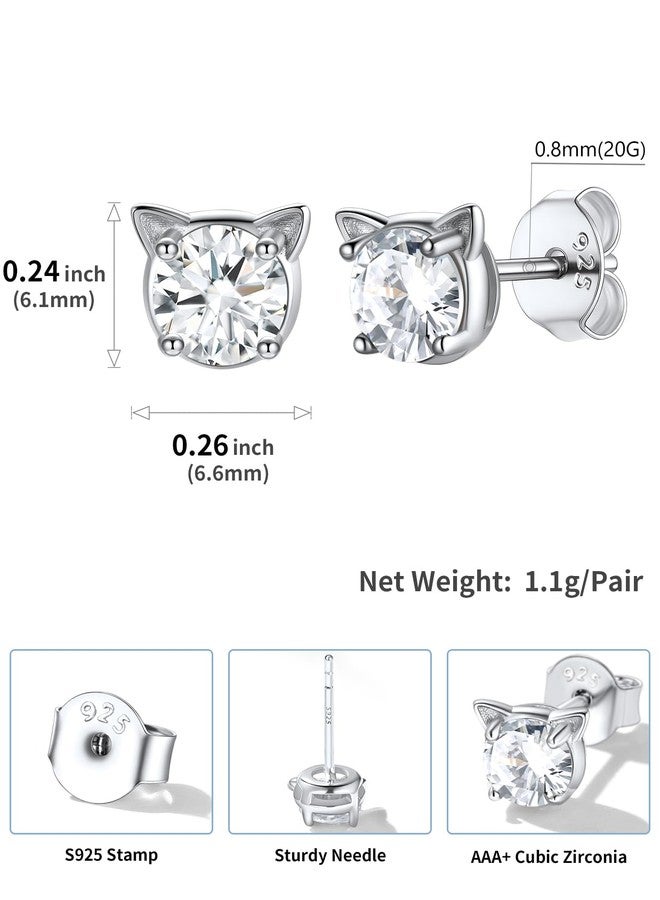 U7 Birthstone Stud Earrings Sterling Silver Post Cat Style Simulated Round April Birthstone Gem Stud Earrings - Image 4