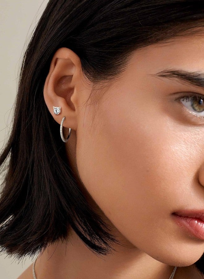 U7 Birthstone Stud Earrings Sterling Silver Post Cat Style Simulated Round April Birthstone Gem Stud Earrings - Image 2