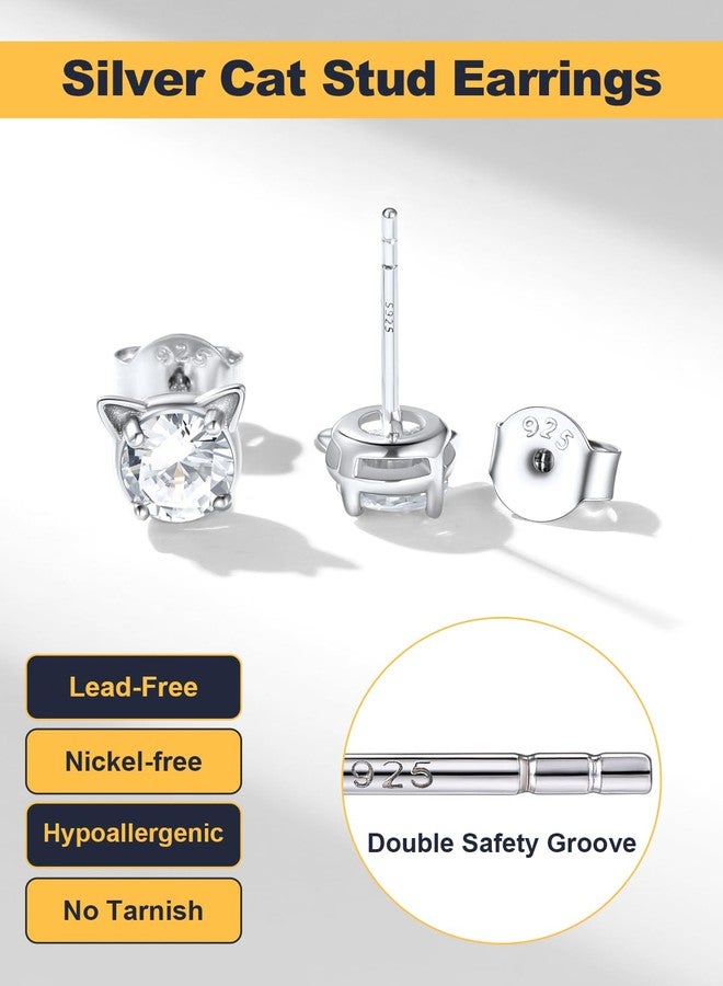 U7 Birthstone Stud Earrings Sterling Silver Post Cat Style Simulated Round April Birthstone Gem Stud Earrings - Image 5