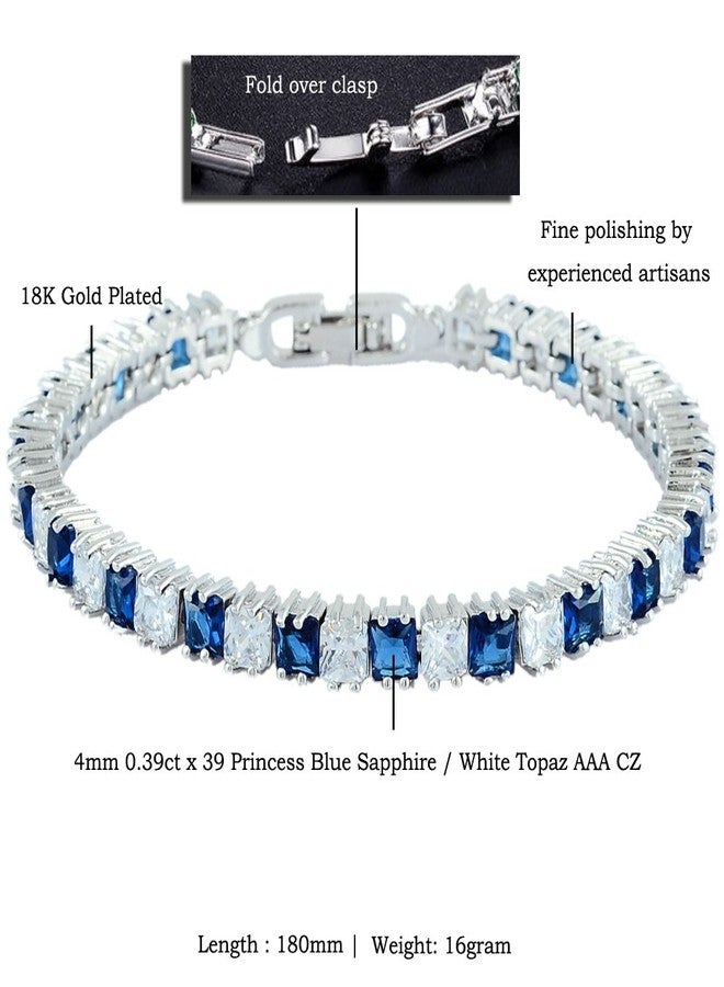 RIZILIA Ice Cube Princess Cut Simulated Blue Sapphire CZ 18K White Gold Plated Tennis Bracelet, 7" - Image 2