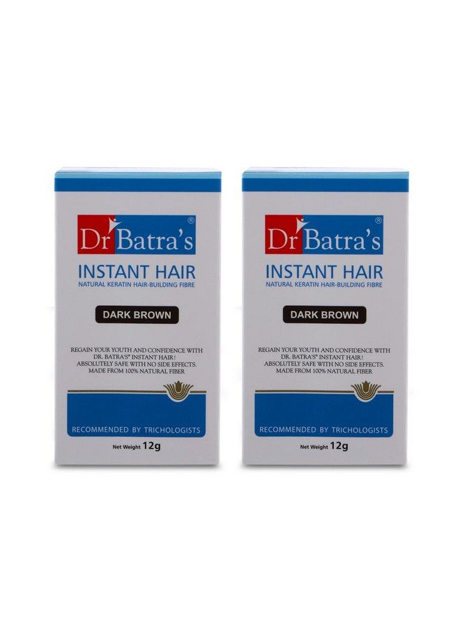 Dr Batra's Instant Hair Natural Keratin Hair Building Fibre Hair Touch Up Dark Brown Hair Thickener Sweat Resistant Concealing Patches Natural Look Dark Brown (12G Pack Of 2) - Image 1