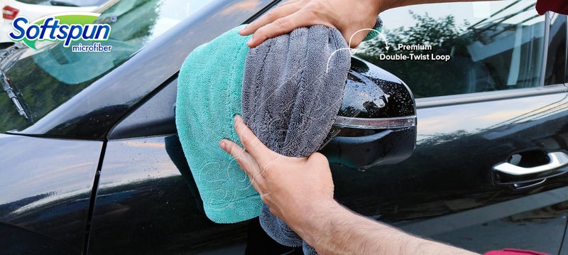 SOFTSPUN Microfiber Cloth for Car 1600 GSM 40X40 cms 1 Pcs Aqua Blue & Grey Twisted Loop Super Absorbent Towel - Edgeless Design with Plush Pile and Lint Free Cloth for Drying and Detailing.…… - Image 4